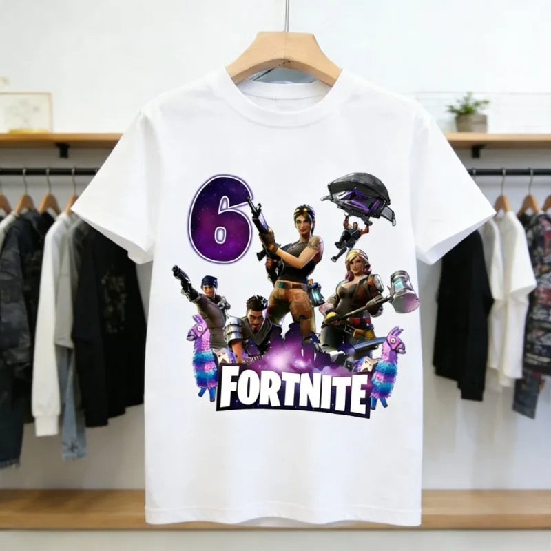Fortnites Children Birthday Number T Shirt Girls Boys Summer Clothes Baby Cotton Tee Shirts Party Short Sleeve Tops Toddler Gift