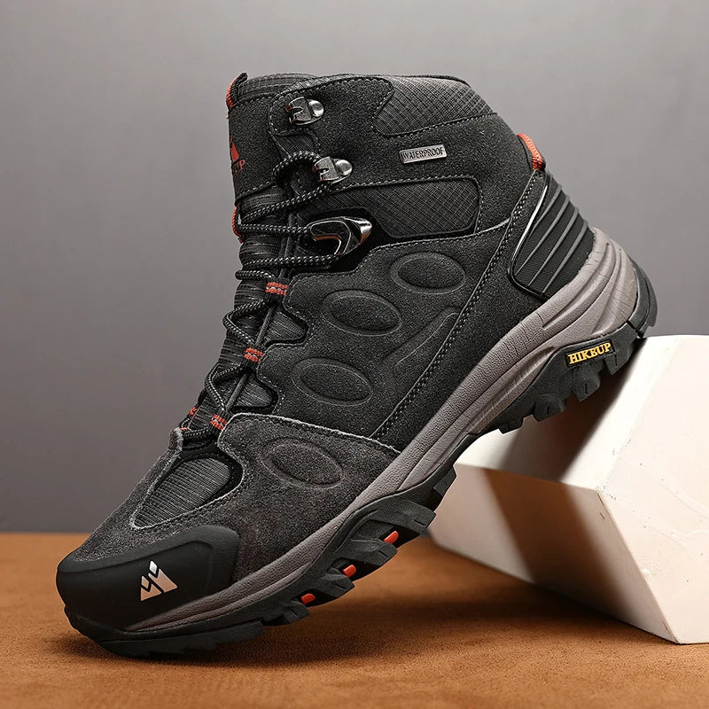 HIKEUP High-Top Herren-Wanderstiefel Winter Outdoor Schuhe Schnürung Rutschfeste Sportliche Freizeit-Trekkingstiefel Herren Wildleder Warme Schuhe