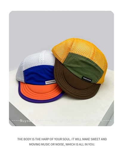 Cappellini da baseball unisex semplici in rete con lettere, parasole, ad asciugatura rapida, traspiranti, con visiera corta e a punta, versatili, alla moda, per attività all’aperto