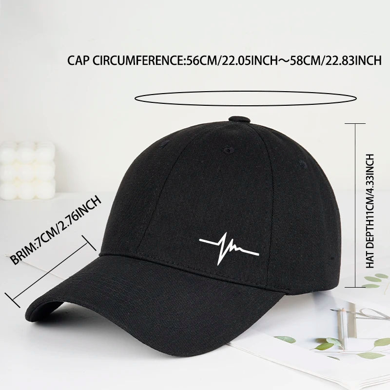 Heartbeat ECG Lifeline Print Baseball Cap Men Women Adjustable Dad Hat Minimalist Casual Sport Sun Hat
