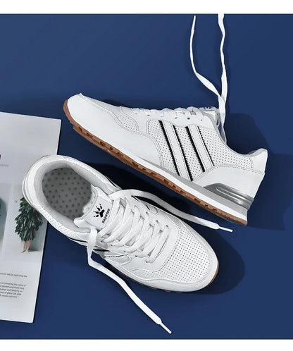 Jesienne buty sportowe męskie, płaskie buty do biegania, białe, trwałe, klasyczne buty casualowe, niskie, modne buty trekkingowe i do chodzenia