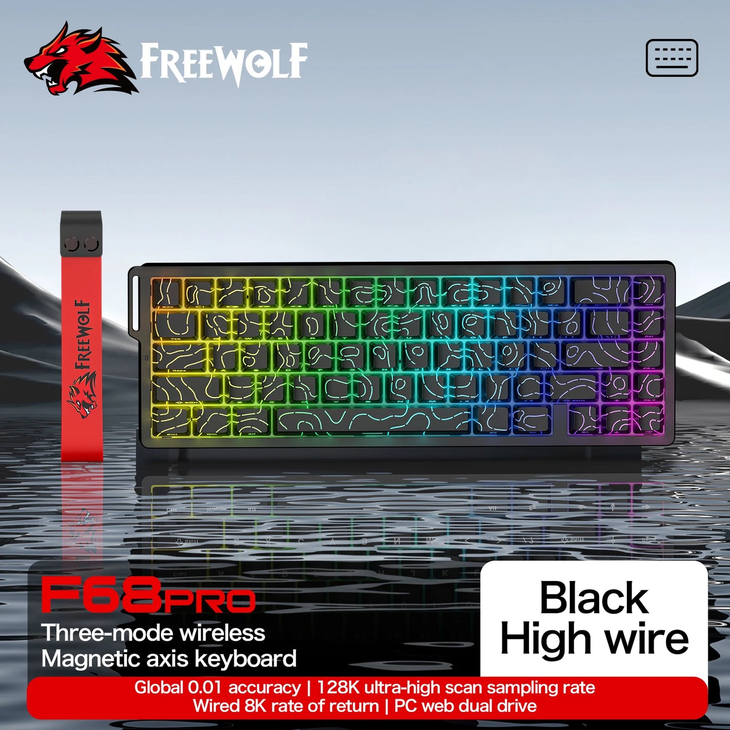 Teclado com interruptores magnéticos ATTACK SHARK X68HE com fios e FREEWOLF F68 com fios F68Pro sem fios para gaming profissional 8K Hz 0.01mm Rapid Trigger