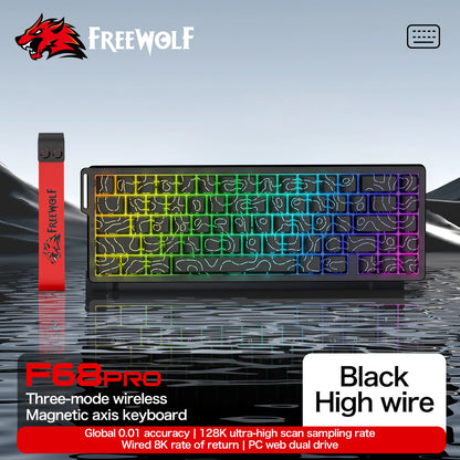 Teclado com interruptores magnéticos ATTACK SHARK X68HE com fios e FREEWOLF F68 com fios F68Pro sem fios para gaming profissional 8K Hz 0.01mm Rapid Trigger