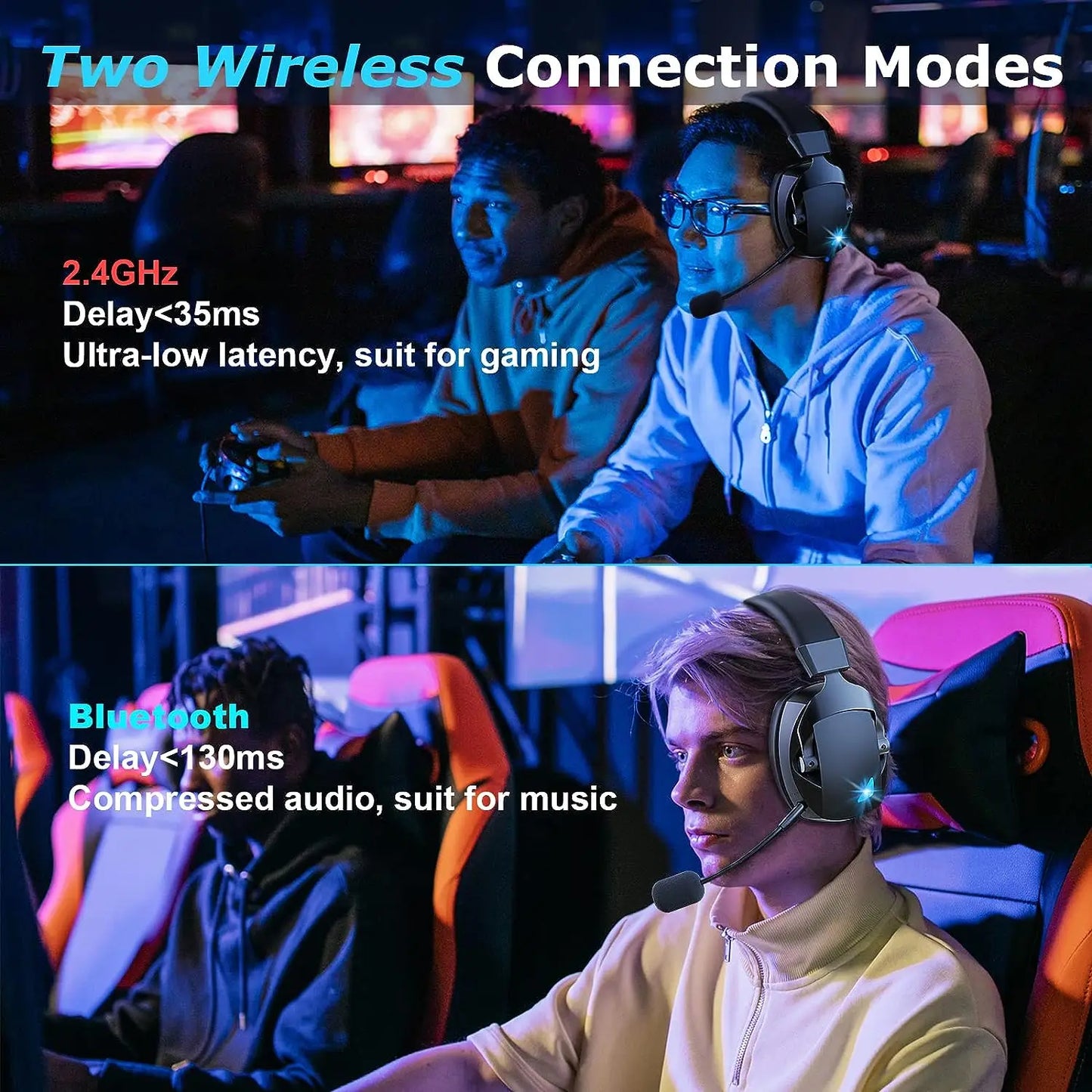 Cuffie da gaming con microfono rimovibile con cancellazione del rumore – Cuffie da gaming wireless a 3 modalità Bluetooth 5.3, 2.4G USB e cablate 3.5mm con driver da 50mm