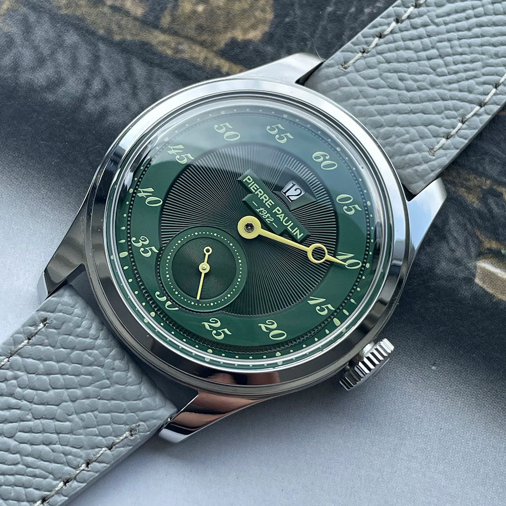 NEW Pierre Paulin Jumping Hour Men's Watch Automatic ST17 Mechanical Watch Steel Purple Vintage Date Window 38mm Metal