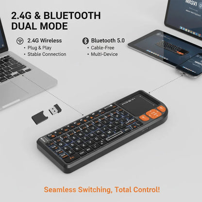 Teclado Bluetooth Mini MRSVI A8 PLUS, teclado sem fios 2.4GHz retroiluminado com touchpad para Android TV Box, Mac, portátil, Windows
