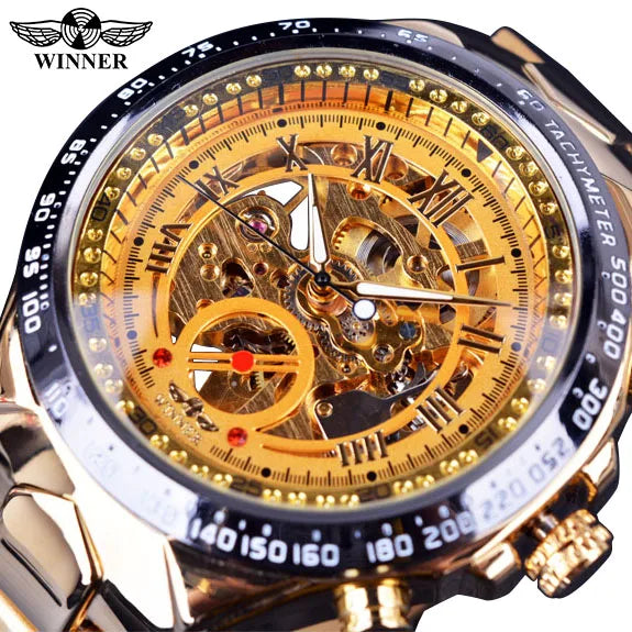 Winner Men’s Watch – Sporty design, intricate bezel, on-trend style, prestigious brand, automatic watch with exposed mechanism (skeletonised)
