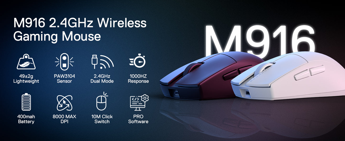 Redragon M916 Wireless Gaming Mouse, Ultra-Light 49g 2.4GHz Wireless Gamer Mouse with 8000 DPI, Ergonomic Grip & Programmable Buttons