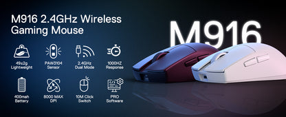 Redragon M916 Wireless Gaming Mouse, Ultra-Light 49g 2.4GHz Wireless Gamer Mouse with 8000 DPI, Ergonomic Grip & Programmable Buttons
