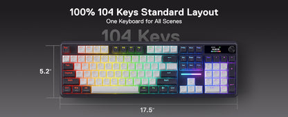 Redragon K762 Wireless Gasket Gaming Keyboard,104 Keys Mechanical Keyboard, Easy-Control 1.14’’ TFT Info Display